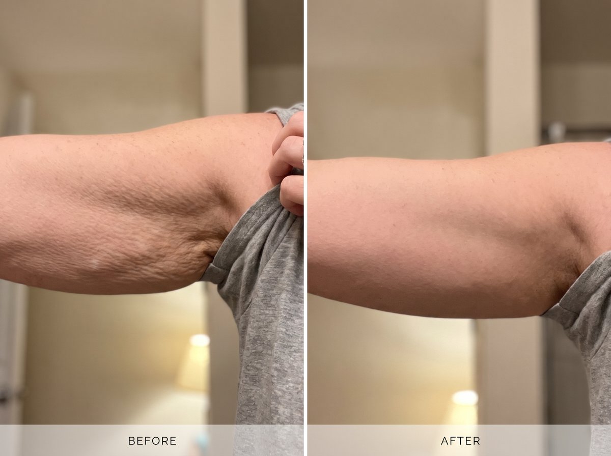 Before and after: crepey arm firmer and smoother